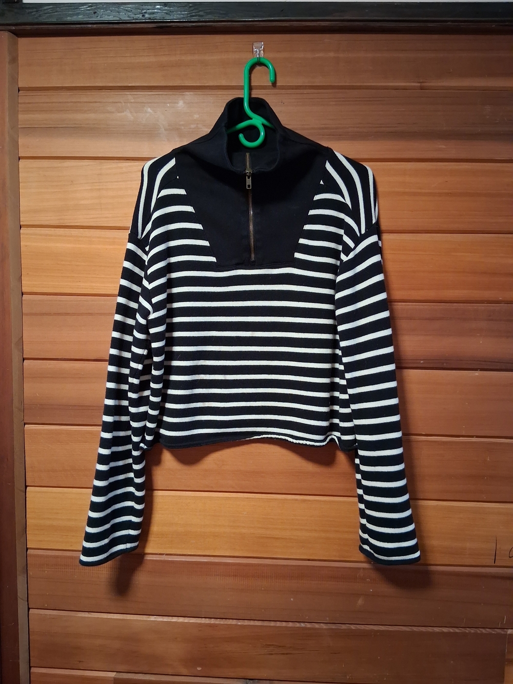 🙌 J. Crew Black & White Striped Quarter-Zip Pullover